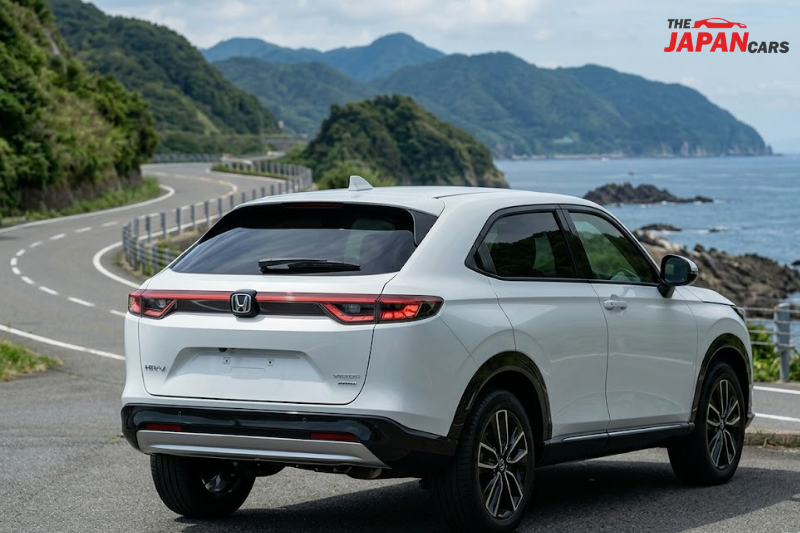2023 Honda Vezel hybrid SUV in white on scenic road