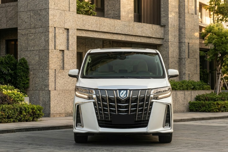 2023 Toyota Alphard luxury minivan in white parked in modern city
